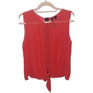 Vivid Red Sheer Knot Front Tie Back Coachella Sleeveless Shirt Top Size L